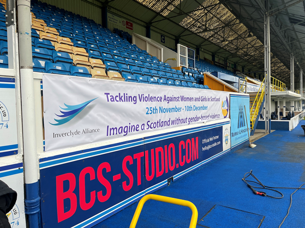 16 Days Banner Displayed At Cappielow Stadium